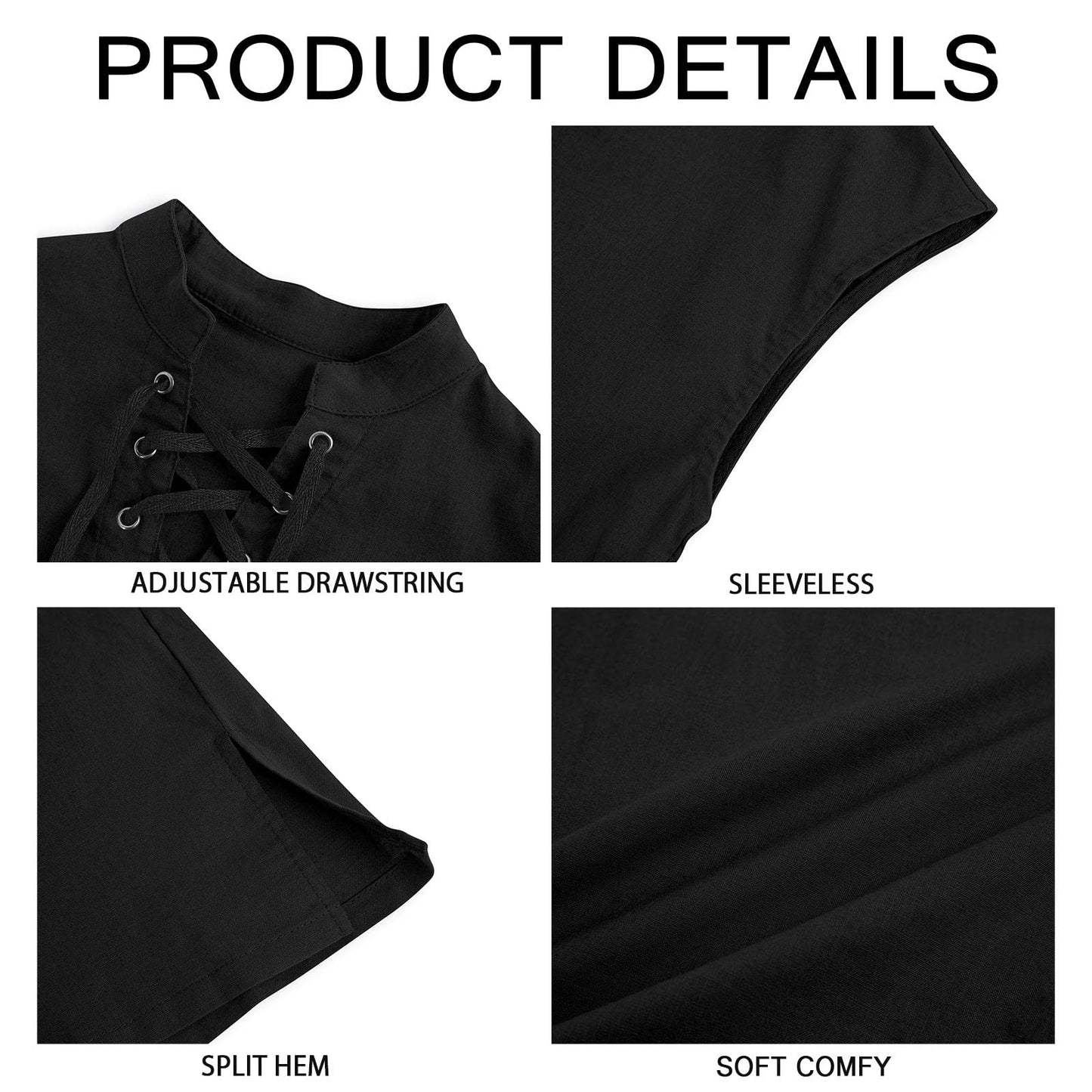 Boys Renaissance Pirate T Shirts Viking Medieval Sleeveless Lace Up Costume Scottish Cotton Tank Tops