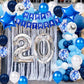 JumDaQQ 20th Birthday Party Decorations - Blue Star Banner & Foil Balloons, Rubber Latex Confetti Balloons for Men, 20 Years Old