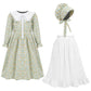 Fortmac Prairie Dress Girls Pioneer Colonial Costume Floral 1800S Pilgrim Costume With Apron And Bonnet Green 11-12Y