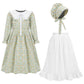 Fortmac Prairie Dress Girls Pioneer Colonial Costume Floral 1800S Pilgrim Costume With Apron And Bonnet Green 11-12Y