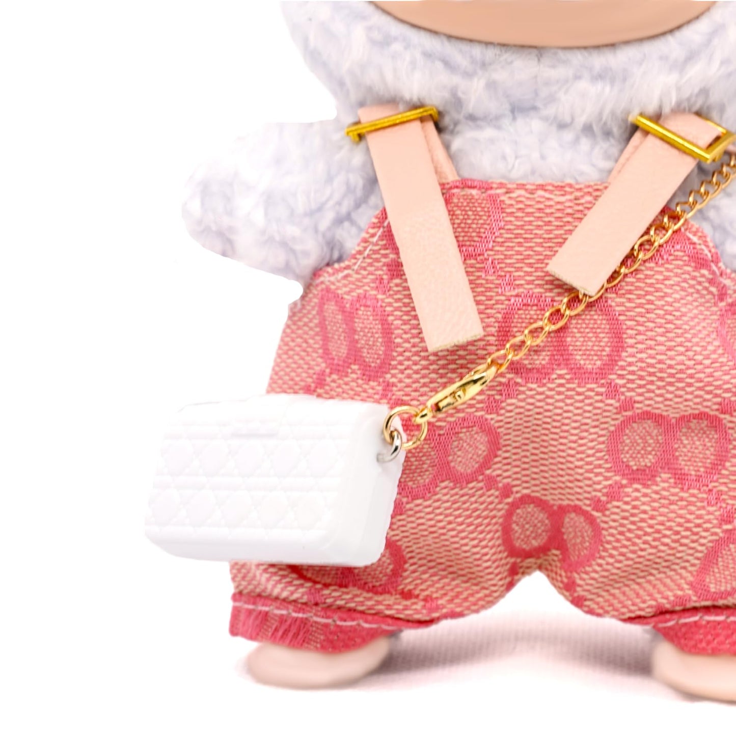 LYBHYQTII Clothes Compatible with Labubu 17cm  enhanced Handmade Dolls Accessories with Chic Grid Hat & Rompers & Bag 3 Piece Set  High-End Fashion Outfit for Play & Display  No Doll - Pink