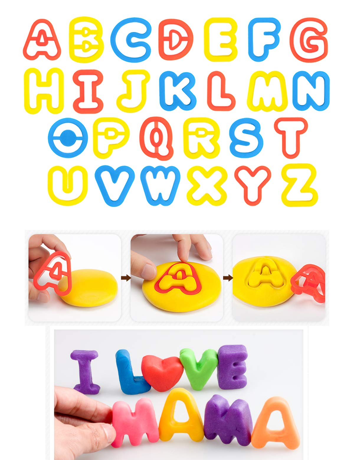 Pecopcock Play Dough Tools Set For Kids 69Pcs Dough Accessories Letter Molds, Rollers And Cutters, Numeral Molds Various Plastic