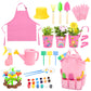 deAO Kids Gardening Set Arts and Crafts for Kids Paint Garden Tools DIY Flower Building Toys with Shovel, Trowel, Rake, Water Ca