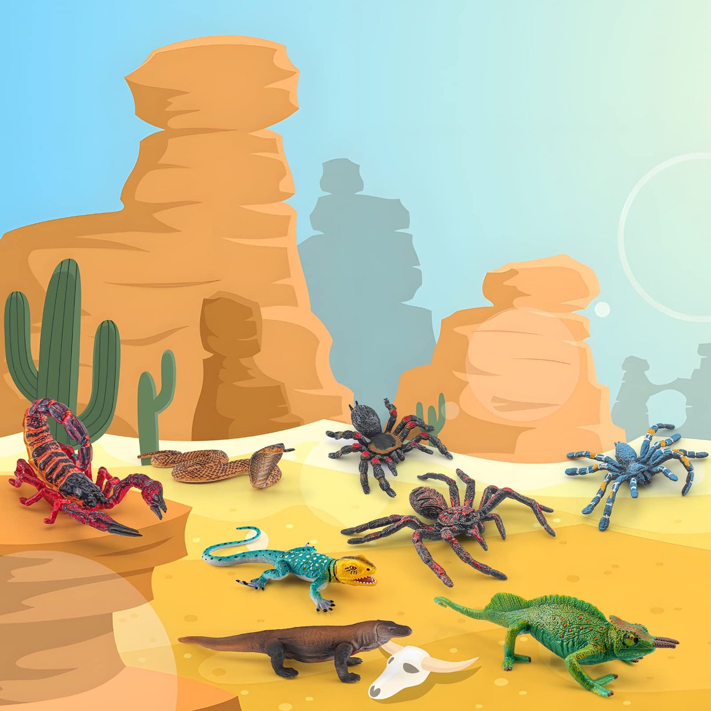 BRETOYIN Bearded Dragon Toys Snake Figurine 8PCS Realistic Lizard Figures Desert Diorama Animals Spider Figurines Chameleon Toys