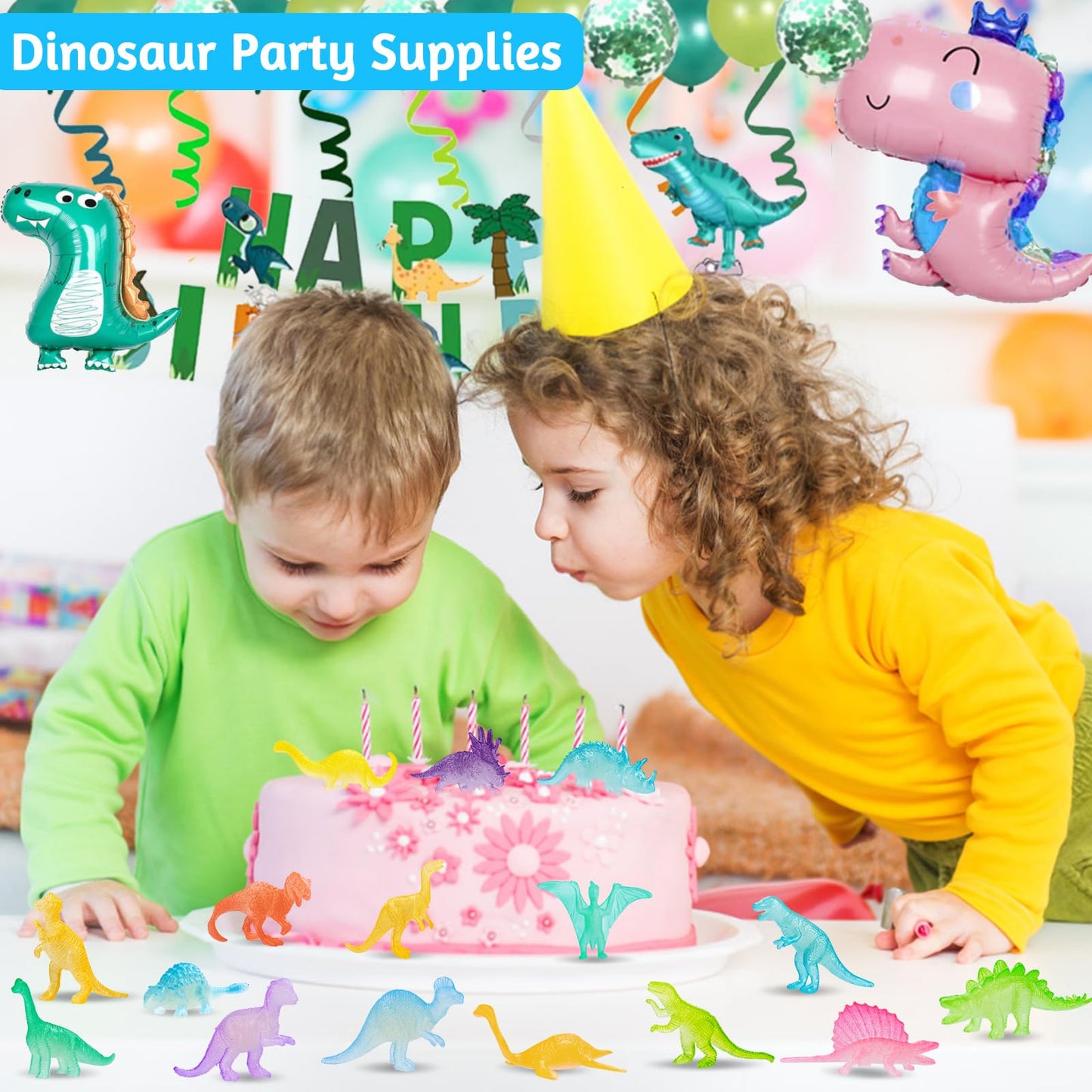 16Pcs Glow In Dark Mini Dinosaur Figures For Kids Birthday Party Favors Supplies Dino Cupcake Topper Goodie Gift Treat Bag Stuffers Pinata Fillers Treasure Box Carnival Prizes Small Bulk Toys Trinkets