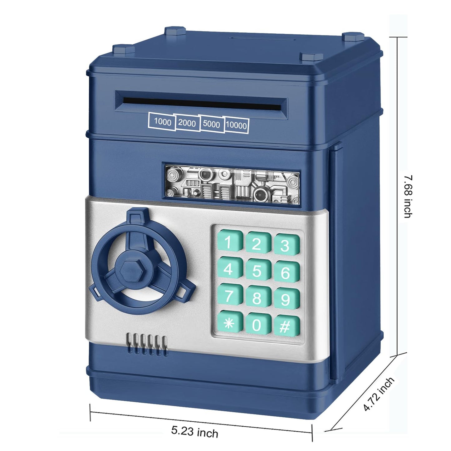 Setibre Piggy Bank, Electronic Atm Password Cash Coin Can Auto Scroll Paper Money Saving Box Toy Gift For Kids (Navy Blue)