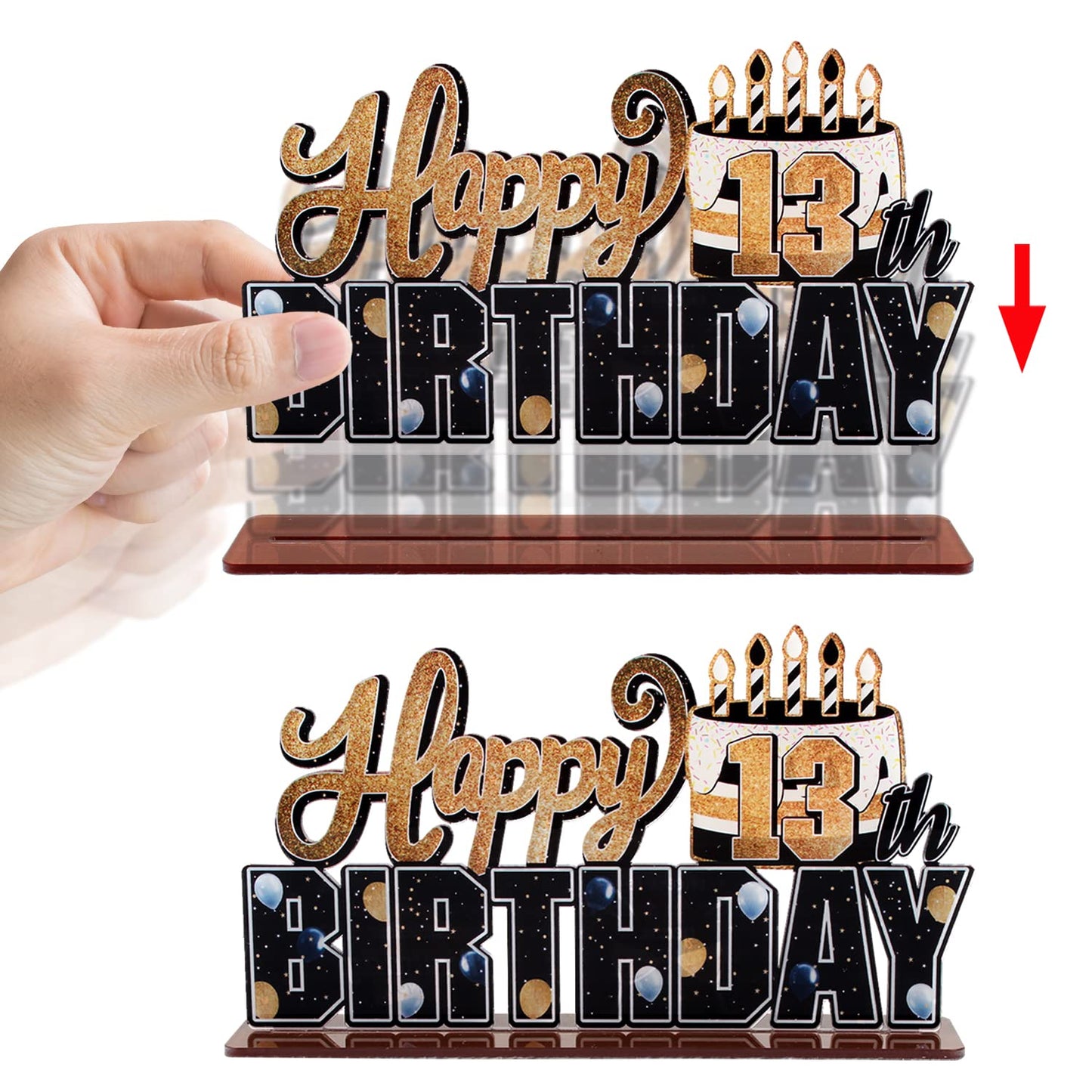 Lingteer Happy 13Th Birthday Gold Acrylic Table Topper Centerpieces Set - Cheers To Thirteen Years Old Birthday 13Th Bday Party Gift Decorations.