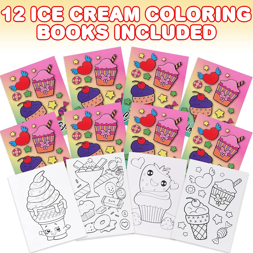 ArtCreativity 12 pcs 5  x 7  Mini Ice Cream Coloring Books for Kids - Summer Dessert-Themed Bulk Activity Set - Party Favors, Tr