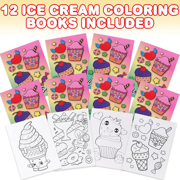 ArtCreativity 12 pcs 5  x 7  Mini Ice Cream Coloring Books for Kids - Summer Dessert-Themed Bulk Activity Set - Party Favors, Tr