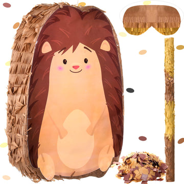 Piñata Bundle With A Blindfold And Bat (16 X 12 X 3 Inches), Cute Animal Piñata For Girls Boys Kids Birthday Party Toys Decoration For Animal Theme Birthday Party Game Supplies Photo Prop(Hedgehog)