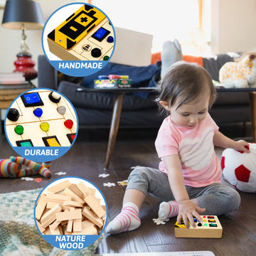 Toddler Toys Busy Board Montessori Toys Sensory Toys For Toddlers 1 2 3 4 Years Old, Wooden Travel Light Up Busy Board Toys With Buttons To Push Educational Learning Fidget Toy For Boy Girls Gifts