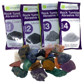 Wirejewelry Brazilian Rock Tumbler Refill Kit - 1.5 Lbs. Of Brazilian Stone Mix And 1 Batch Of 4 Step Abrasive Grit And Polish