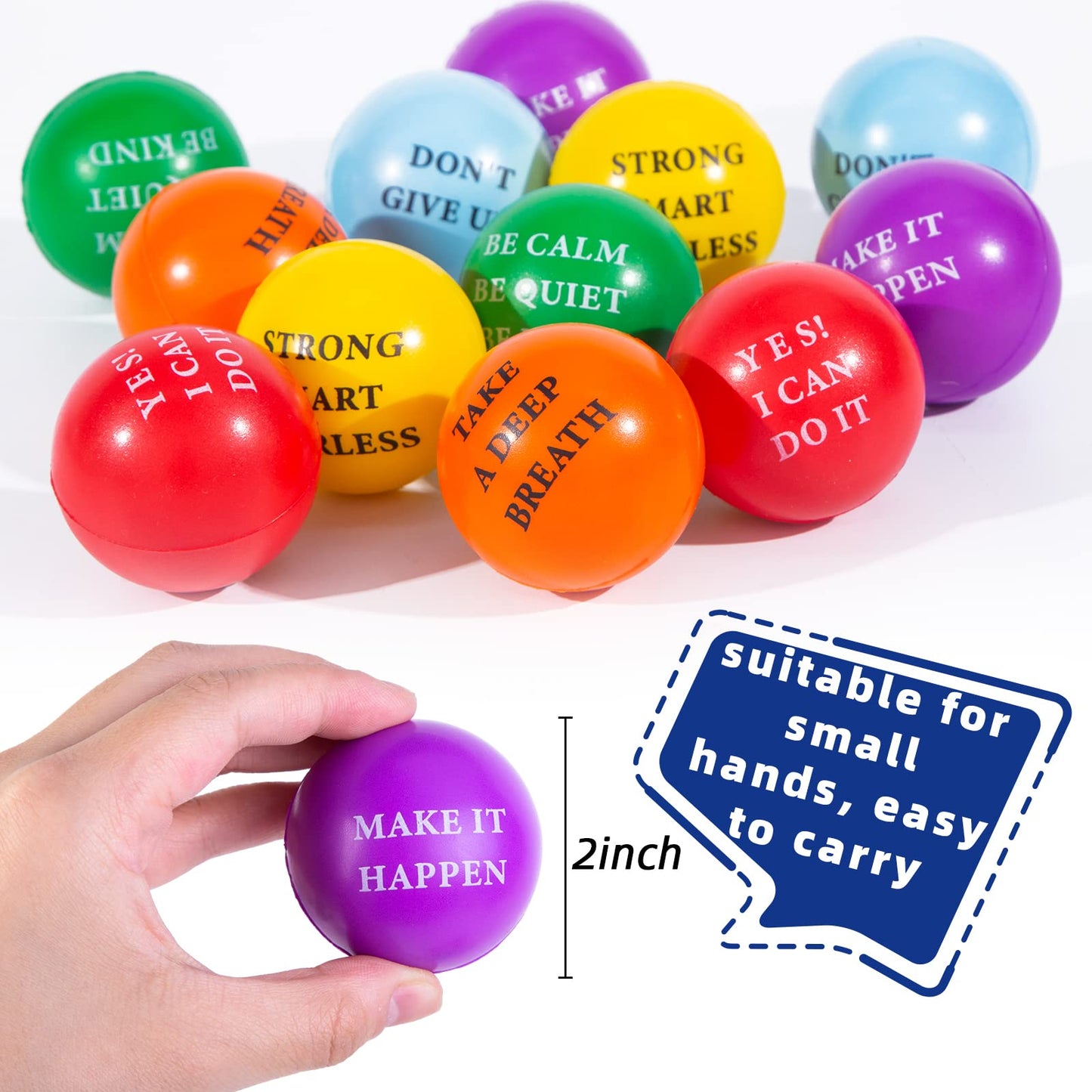 MCPINKY Motivational Stress Balls  12PCS Inspirational Stress Balls 2 Inch Foam Balls with Positive Quetos for Kids and mature-themeds Stress Anxiety Relief