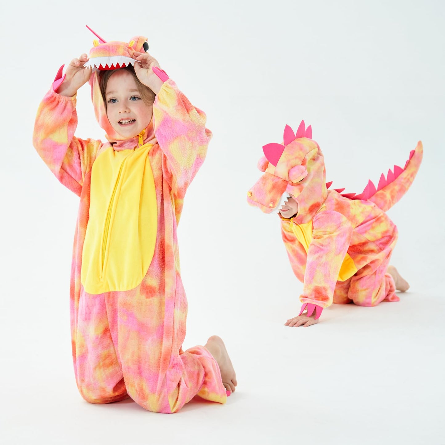 Dearsun Child'S T-Rex Dinosaur Costume Dinosaur Costume For Kids Fancy Dress Costume Hooded Romper Jumpsuit (S/100, Pink)