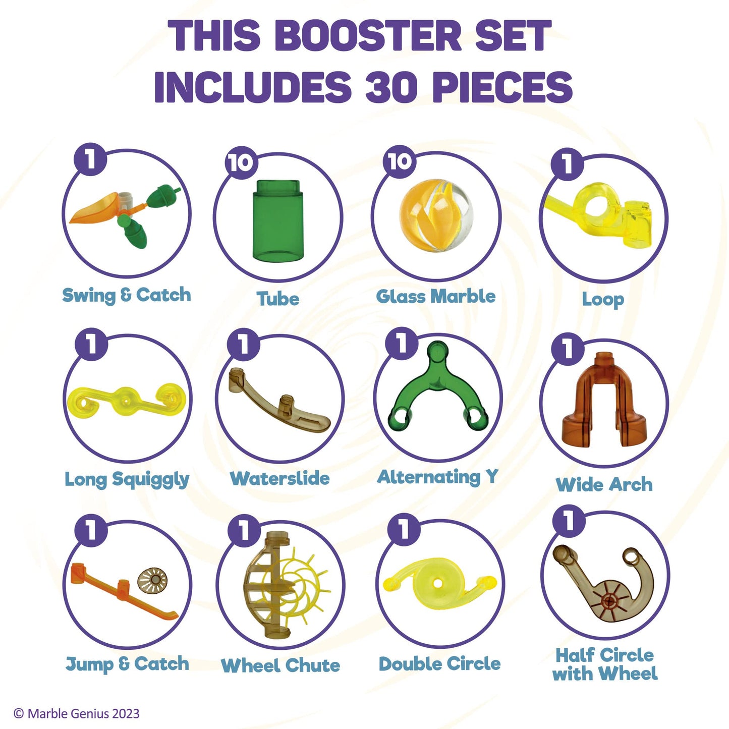 Marble Genius Marble Run Booster Set - 30 Pieces Total (10 Action Pieces Included), Construction Building Blocks Toys For Ages 3 And Above, With Instruction App Access, Add-On Set, Dinosaur