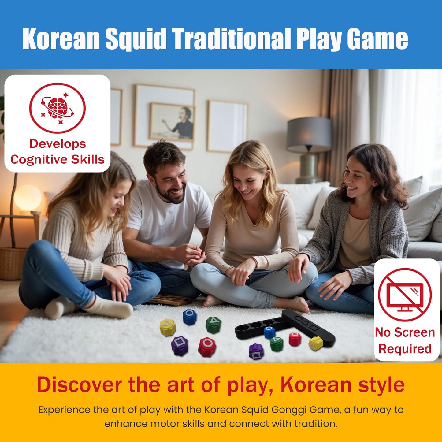 Korean Squid Traditional Play Game Catching Toy, Gonggi Set - Squid Gong Gi Game (Including Thanos Squid Gongii), Korean Jack Se
