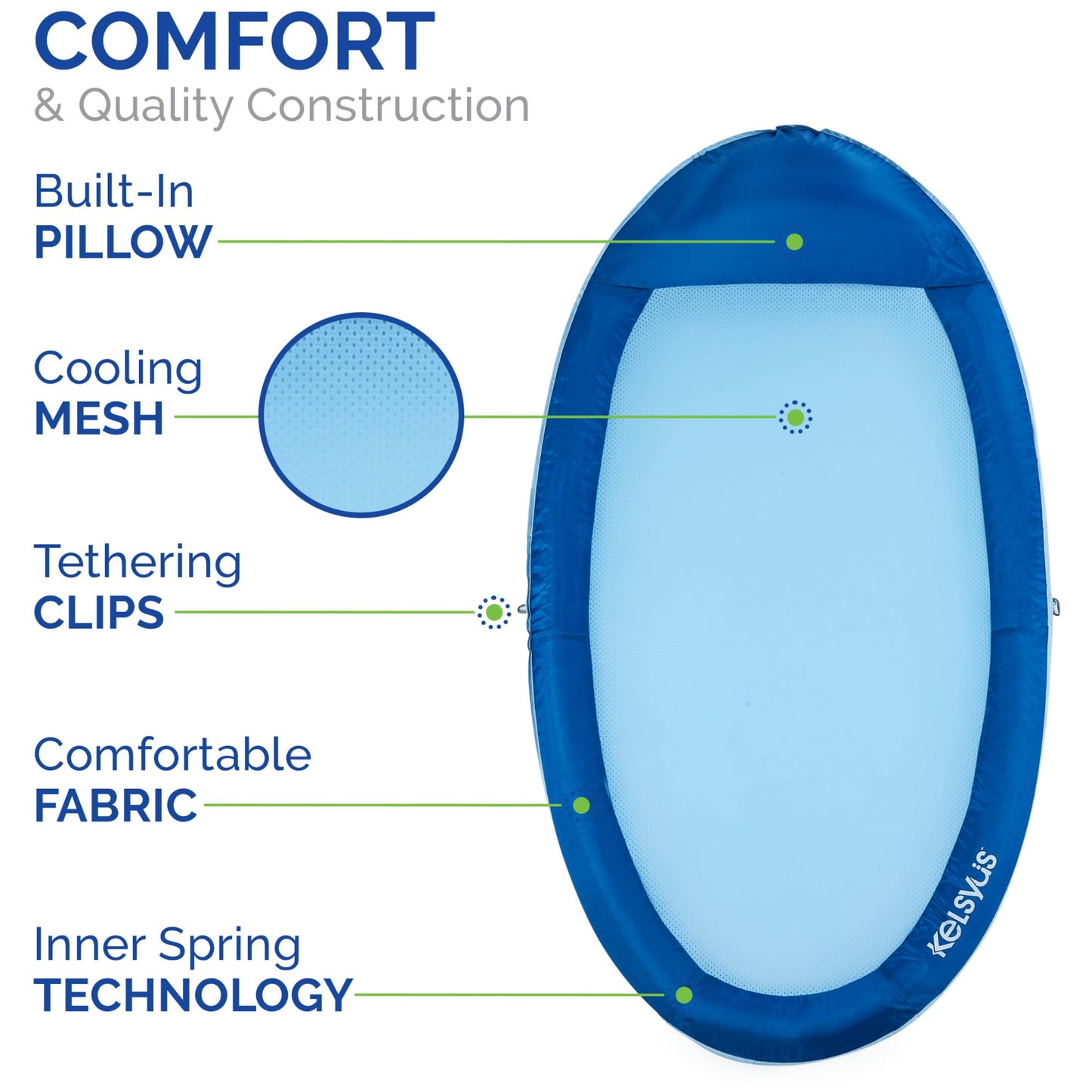 Kelsyus enhanced Floating Hck Portable Recliner Chair with Fast Inflation  Inflatable Lake & Pool Float for mature-themeds with Headrest  Supports Up to 250 lbs