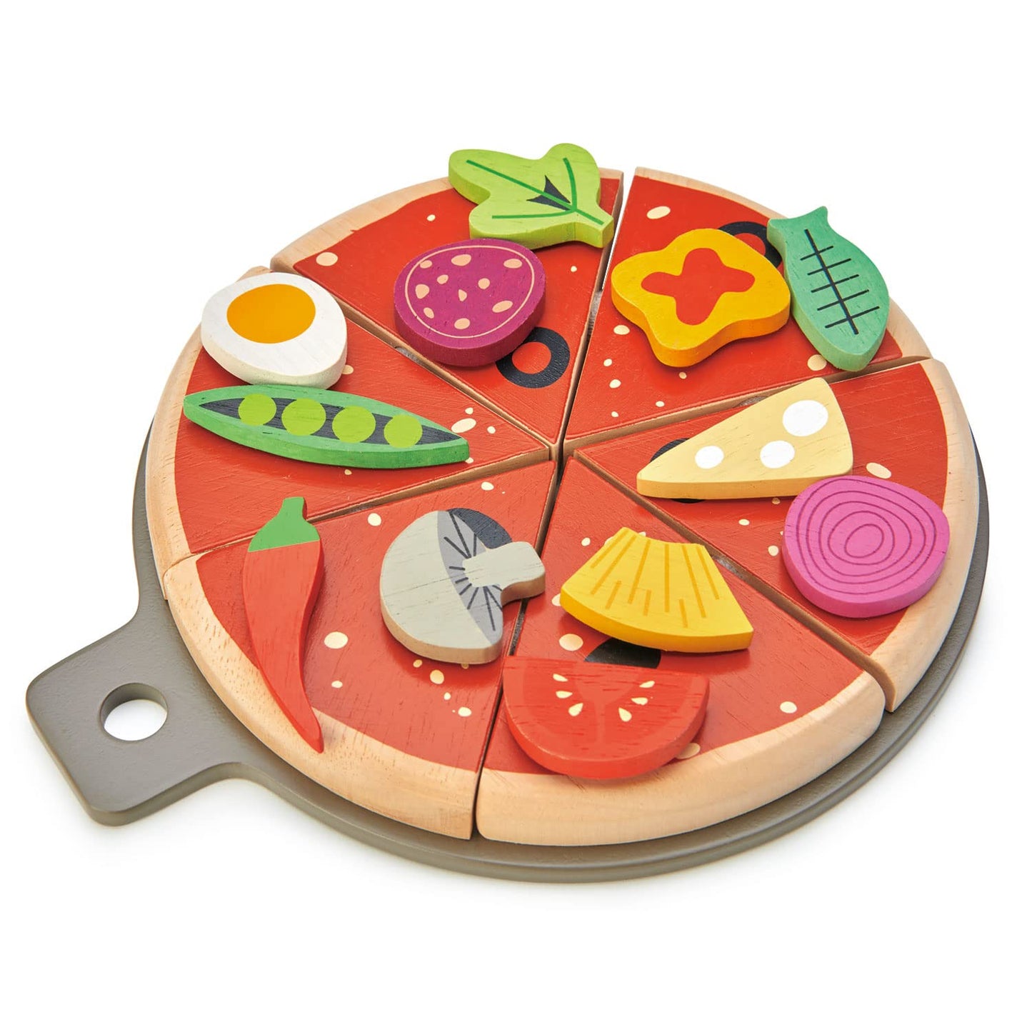 Tender Leaf Toys - Pizza Party - 6 Slices of Realistic Pizza Toy Set with 12 Different Toppings, Kraft Card Take-Out Box Include