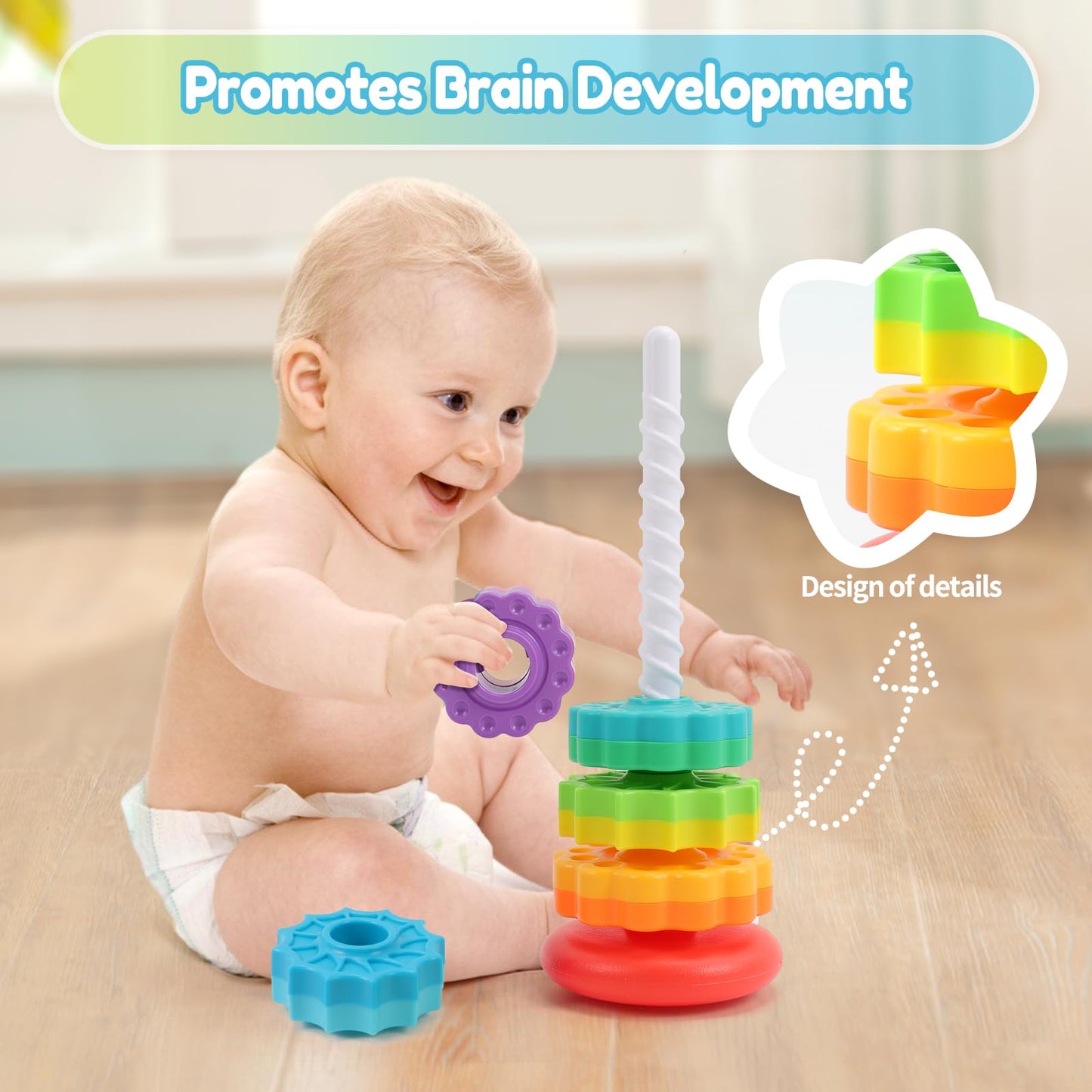 Baby Spinning Stacking Toys, 1-3 Rainbow Ring Stacker Montessori Toys For Babies, Sensory Toys For Toddlers, Christmas And Birth