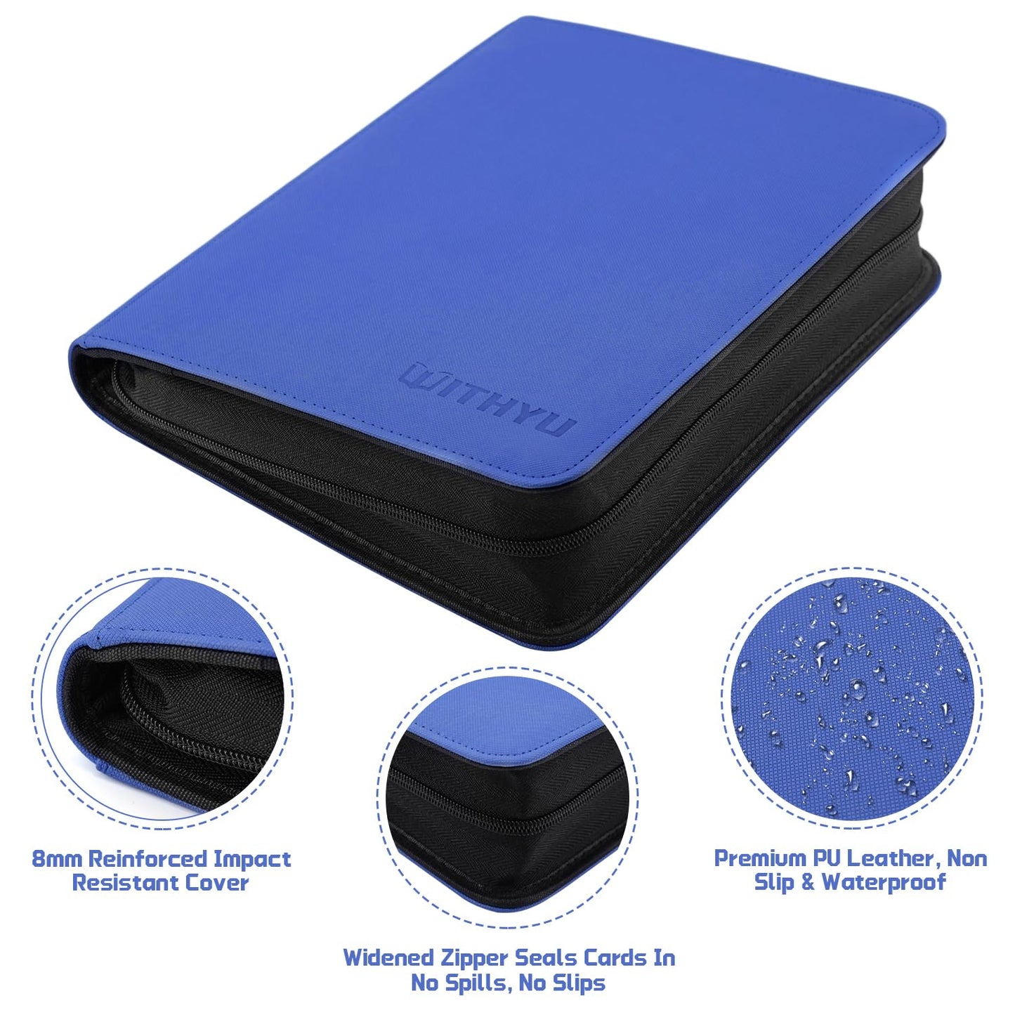 Top Loader Binder  WITHYU 4 Pocket Trading Card Binder for 3x4 Rigid Cards  160 Pockets Card Album with 8 Toploaders  Cards Storage Organizer for Sports  TCG  MTG (Deep Blue)