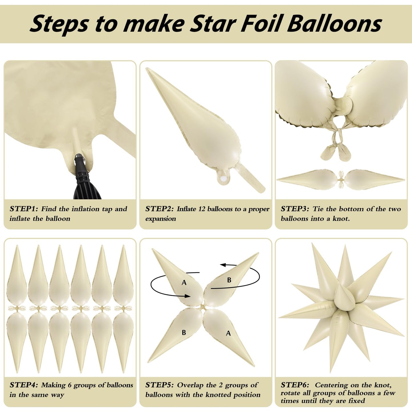 60 Pcs Cream Star Balloons Foil Starburst Balloons Explosion 12 Point Cone Balloons Large For Wedding Anniversary Backdrop Birth