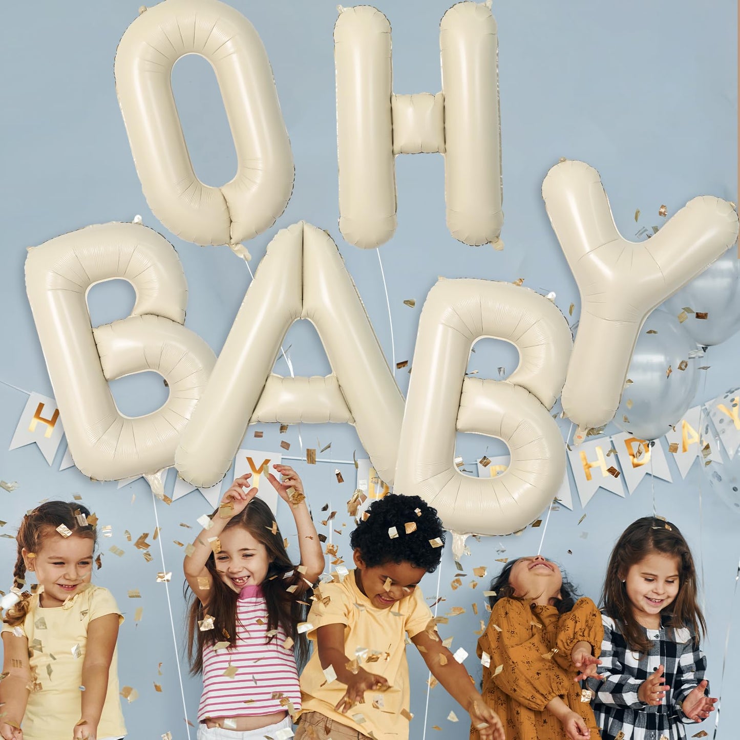 Biapian 40 Inch Oh Baby Letter Balloons, Big Beige Baby Foil Balloons, 6 Pcs Giant Alphabet Large Balloon Neutral Oh Baby Balloo