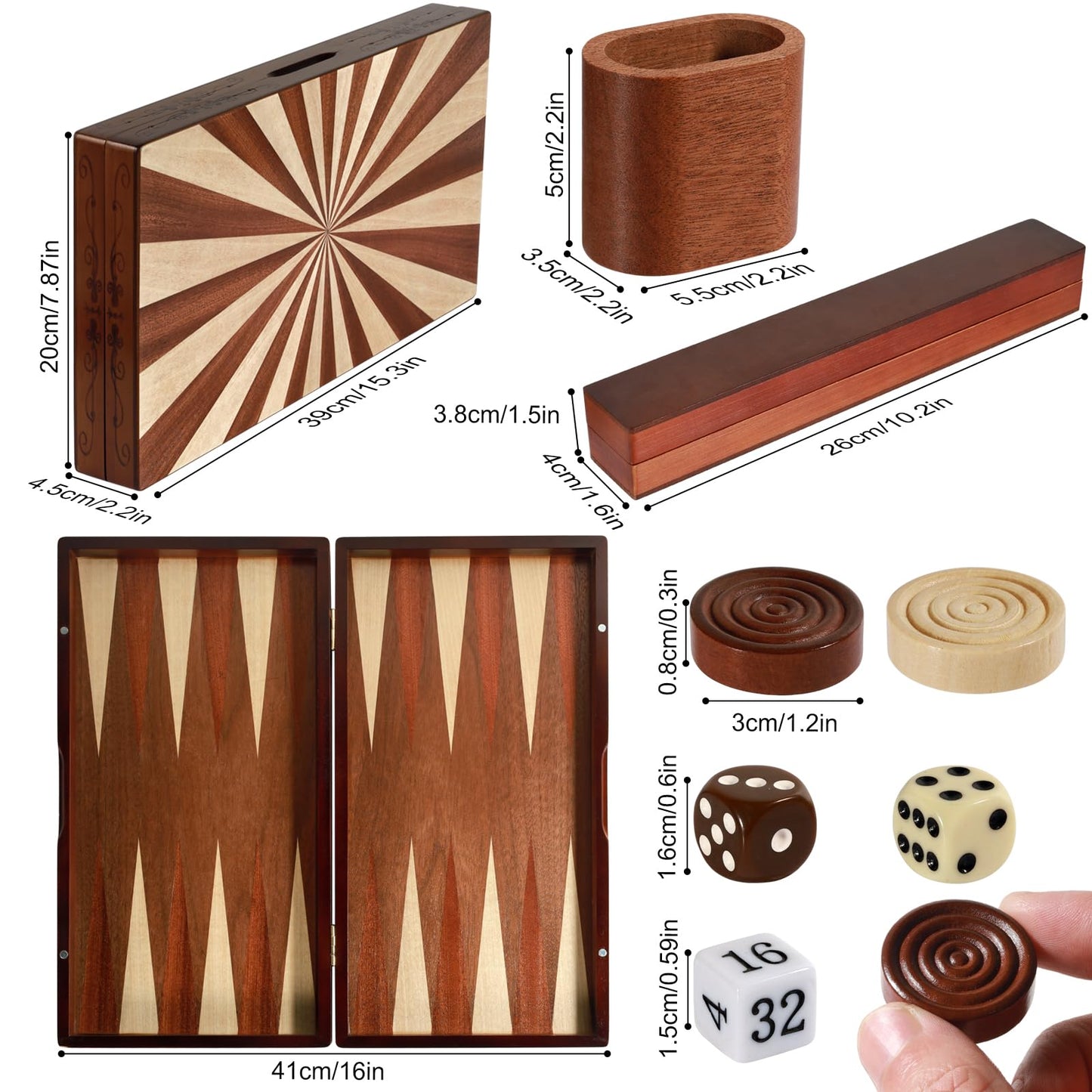 Syrace Wooden Folding Backgn Set - Large 15.75 (40cm)  Handcrafted Exquisite Design  Perfect for mature-themeds & Kids  Ideal for Backgn Enthusiasts