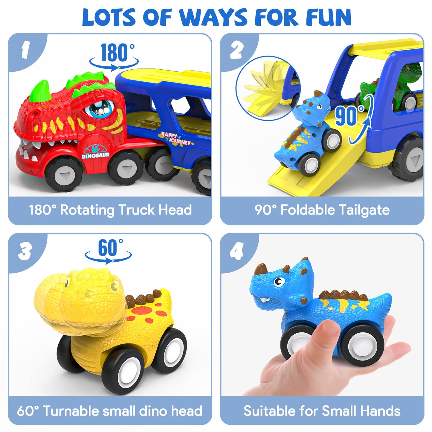 HEGUD Toddler Car Toys for 1 2 3 4 5 Year Old Boy, 5-in-1 Dinosaur Vehicle Trucks Toys for Toddlers 1-3 with Sounds & Lights Toy