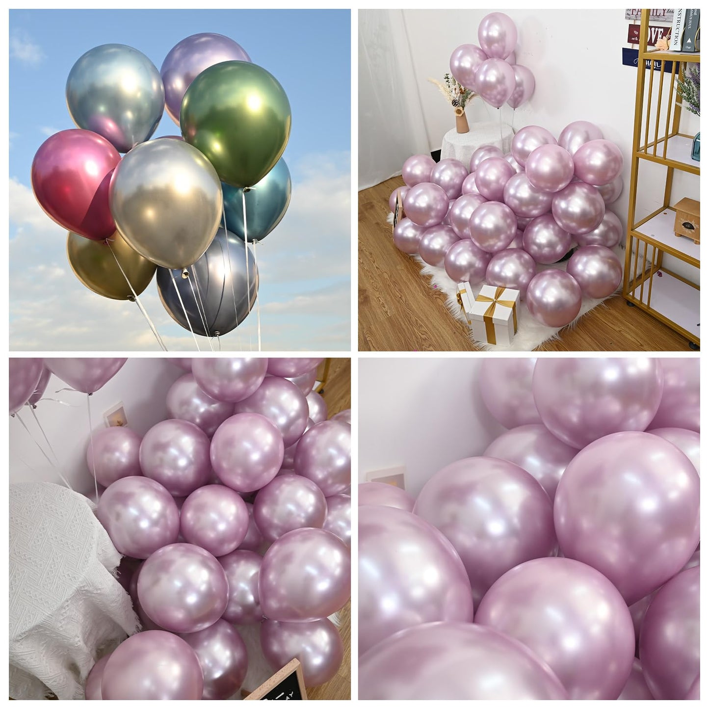 Jobkoo Metallic Pink Balloons, 12Inch Chrome Light Pink Balloons 30Pcs Light Purple Metallic Party Balloons Shiny Baby Pink Chro