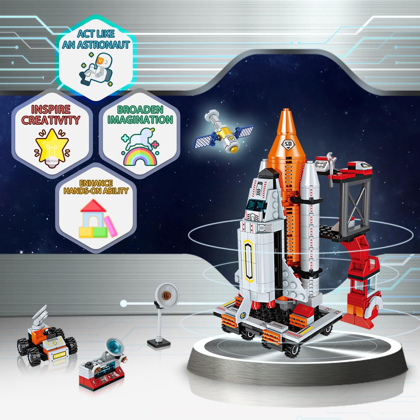 12 In 1 Aerospace Building Toys With Rocket Launcher.Space Shuttle Building Block Toys For Kids Aged 6-12.Stem Construction Toys