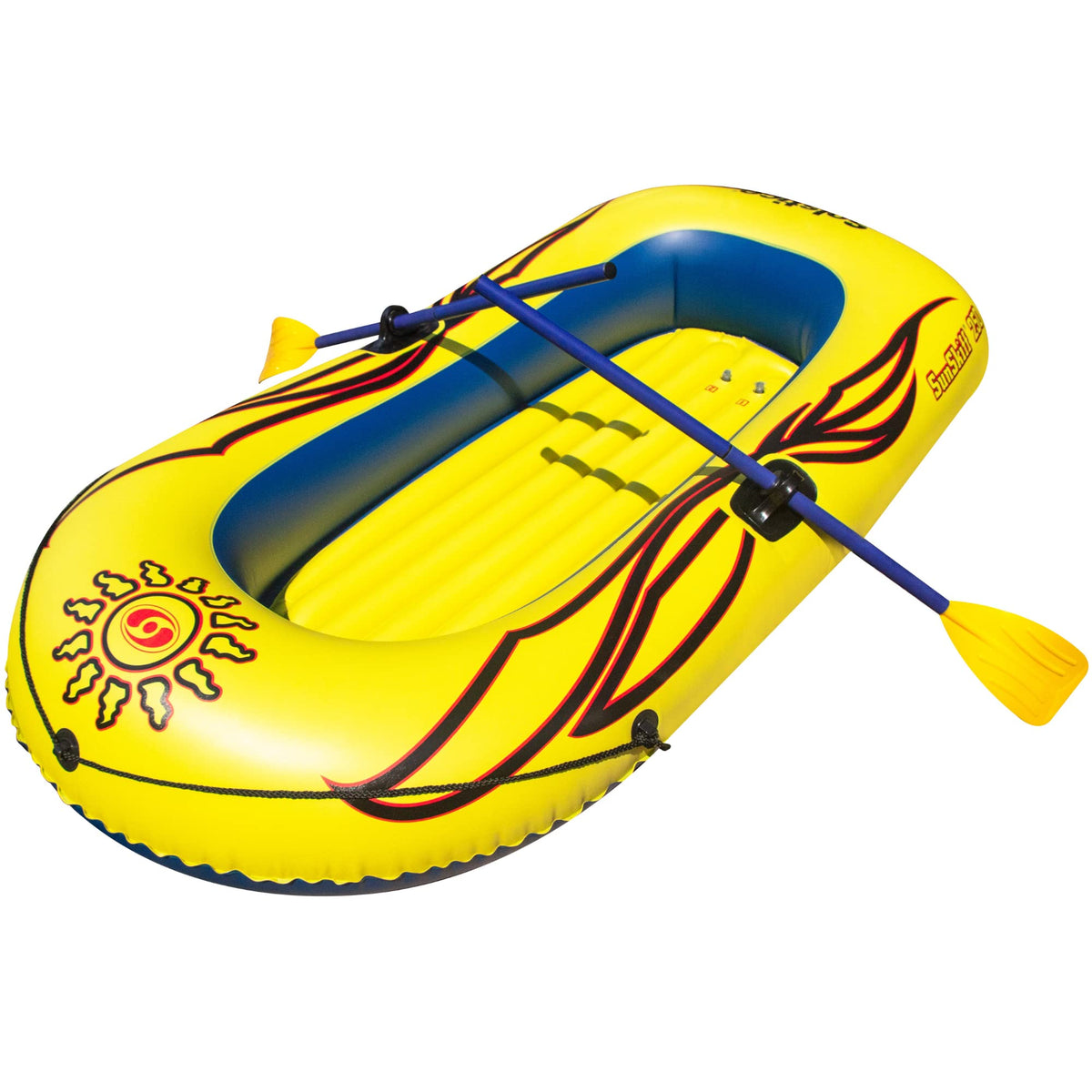 SOLSTICE Inflatable Boat Rafts 2 Person for Adults & Kids Comes W/ Oars Paddles Pump Pole Oar Holders Cushioned Comfortable Base
