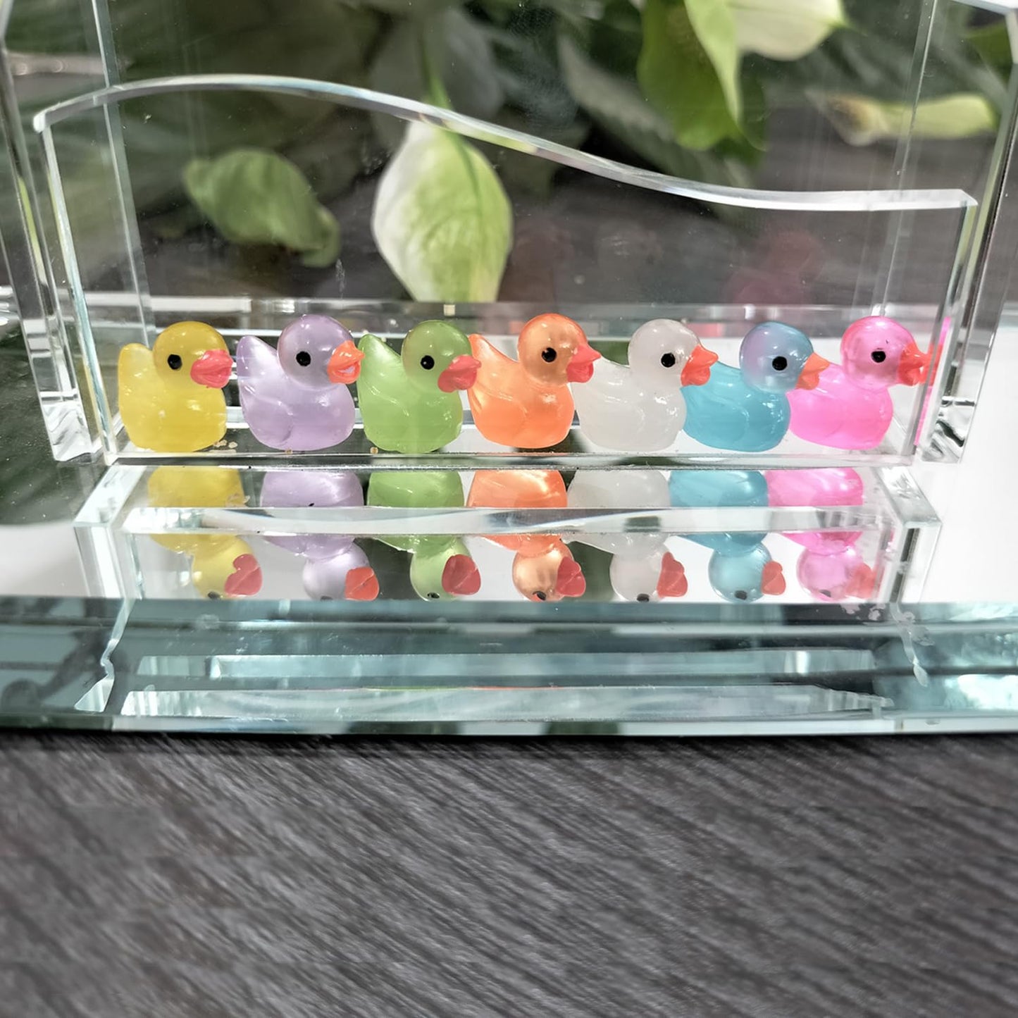Cidinge 60 Pcs Mini Resin Ducks Luminous Tiny Ducks Miniature Duck Glow in The Dark for DIY Garden Dollhouse Duck Accessories Mi