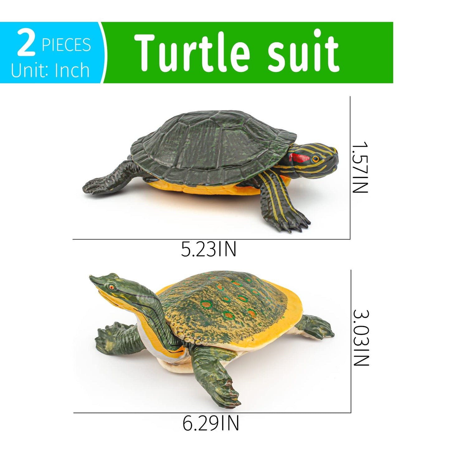 Gufoponas Large Turtle Toys For Kids 2Pcs Realistic Plastic Red-Eared Slider Tortoises Figurine Brazilian Tortoise Figurines Pla