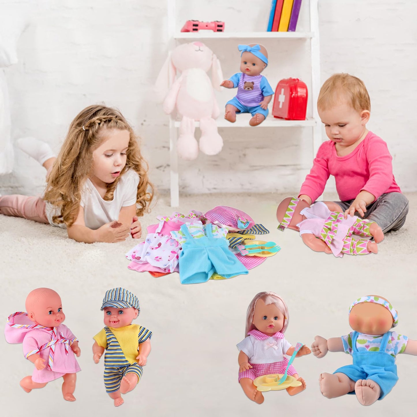 10 Sets For 10-11-12 Inch Baby Doll Clothes Dress Newborn Baby Doll Accessories Gown Costumes Outfits With Schoolbag Kitchen Toy Xmas Present (For 10-12'' Doll)
