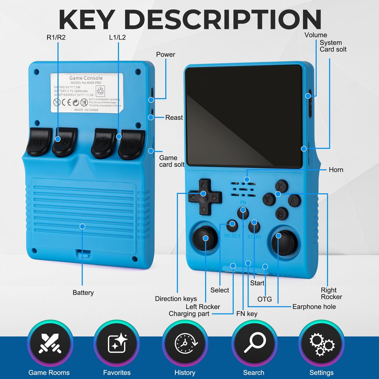 ?30000 in 1? Retro Handheld Game Console, 3.5 inch IPS Screen, More Than 20 Emulator, 256G TF Card (Blue)