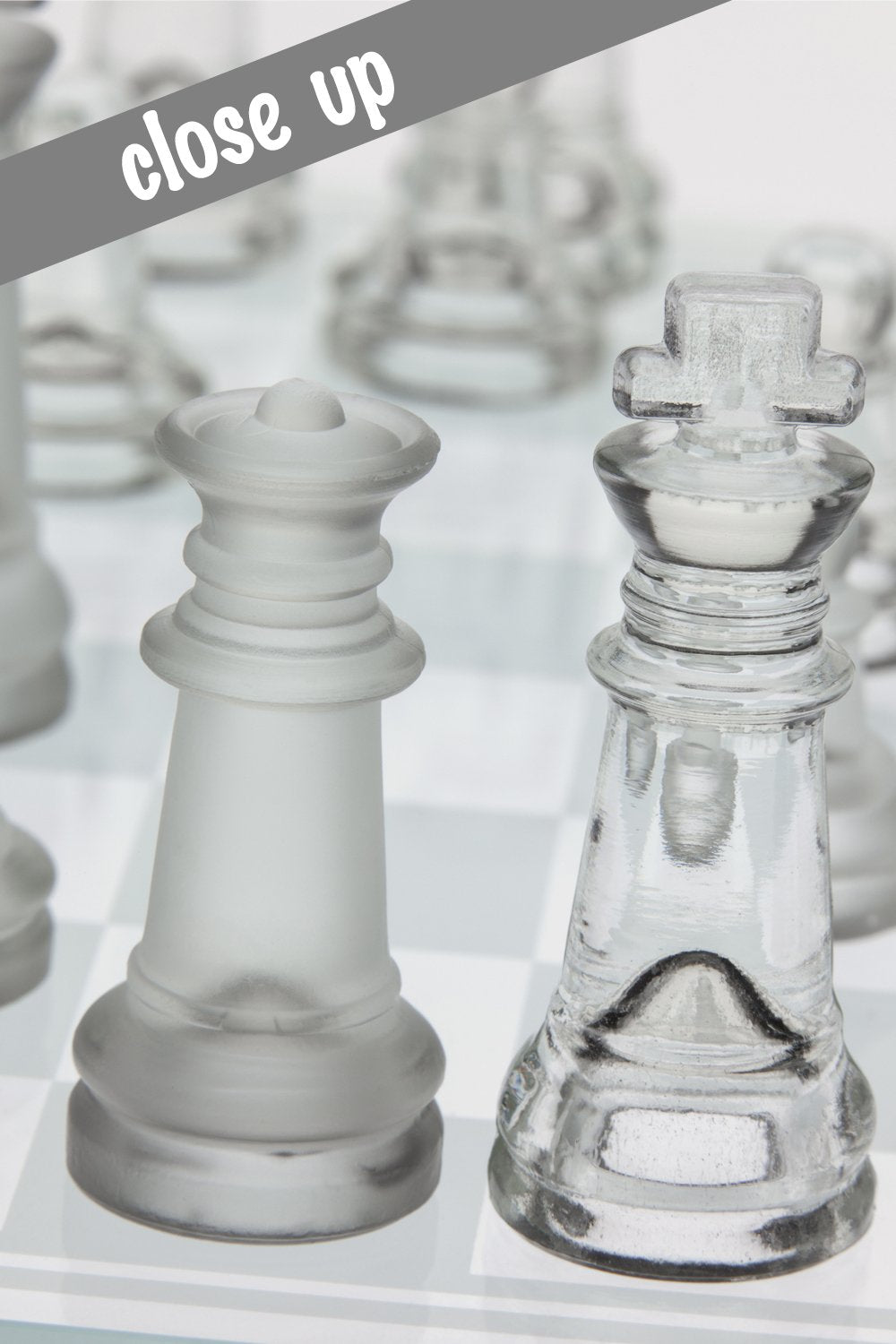 Gamie Premium Glass Chess Set, 12 Inch - Elegant Design - Durable Build - 32 Frosted And Clear Pieces - Felted Bottoms - Easy To Carry - Stable & Fully Functional For Chess Lovers