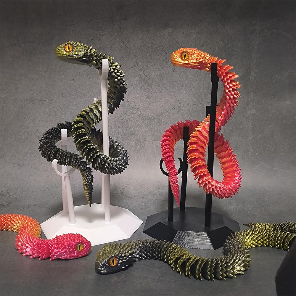Wuqiren 2Pcs 18'' 3D Printed Snake,3D Printed Animals,Like Movable Snake Realistic Slithering Design,(Black-Gold And Red-Gold)