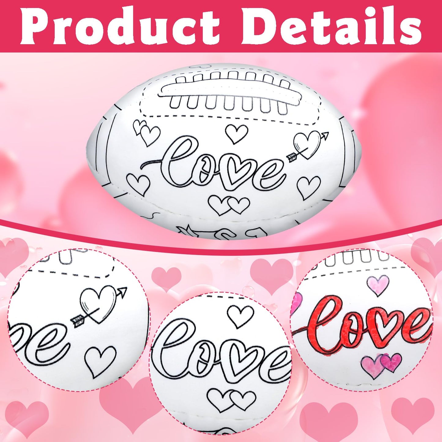 Realspring 24 Pcs Color Your Own Valentine Footballs DIY Valentine's Day Soccer Stress Balls Arts and Crafts Kit for Women Party Gifts