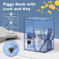 Imeepa Clear Acrylic Piggy Bank With Lock And Key For Kids Adults, Openable Money Saving Box For Cash Coins Real Money (Blue)
