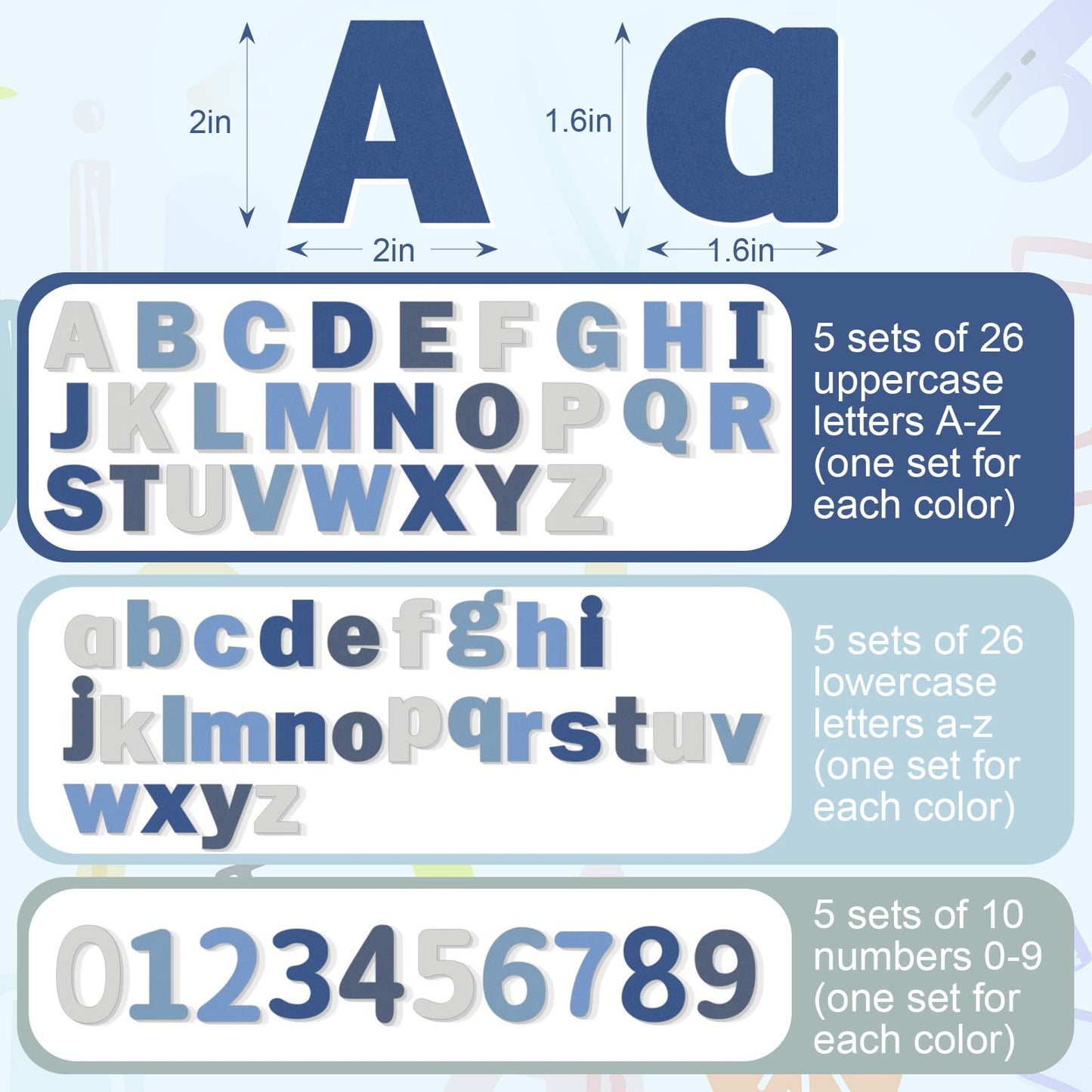 Breling 310 Pieces Felt Bulletin Board Letters Sticker with Number, 2 Bulk Self Adhesive ABC Upper Lowercase Sticky Letter for C