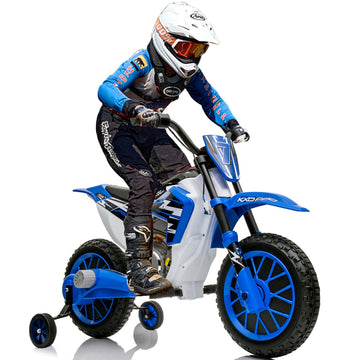 Joyldias Kids Motorcycle, 12V7Ah Ride On Motorcycle For Kids W/Training Wheels, Spring Suspension, High/Low Speeds, Blue