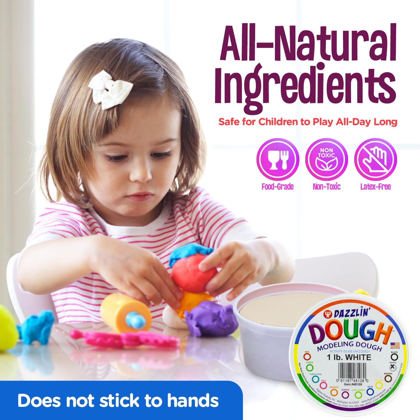 Hygloss Play Modeling Dough - White Dough Unscented - Safe & Non-Toxic For Kids Arts & Crafts - Party Favors - Classroom Supplies - 1Lb