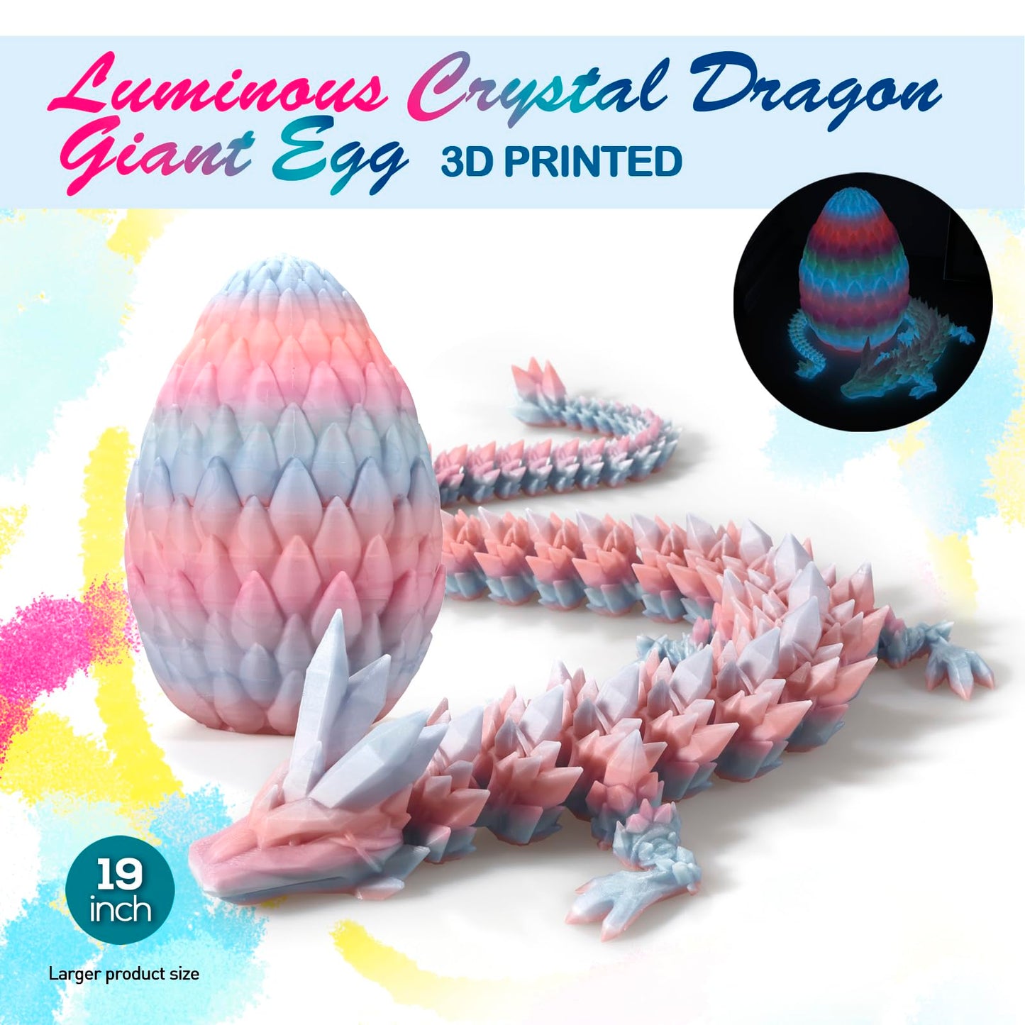 3D Printed Dragon,Dragon Eggs with Dragon Inside,Surprise Dragon Egg Toy,19'' Full Articulated Crystal 3D Dragon(Giant Dragon Eg