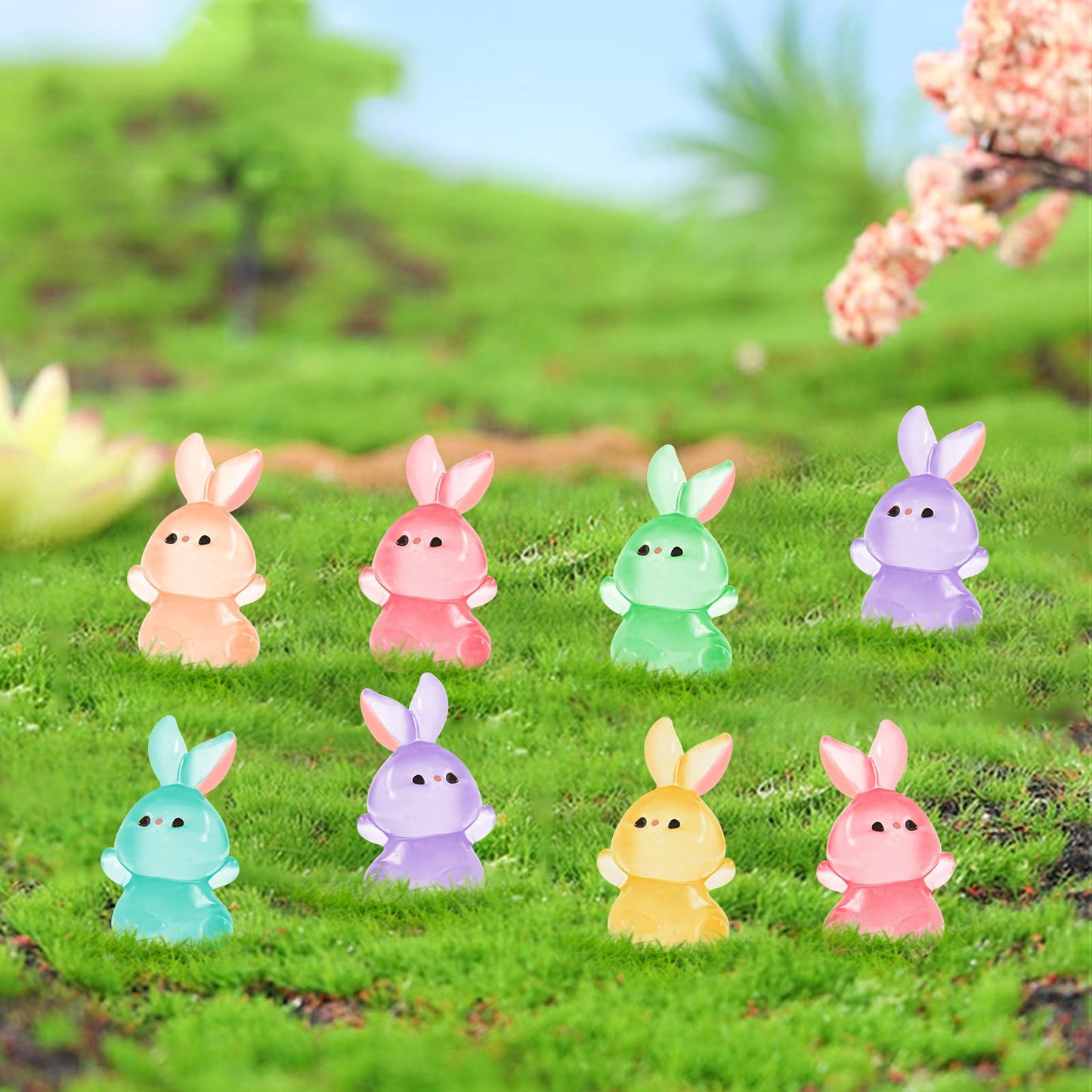 Homico 30 Pieces Rabbit Miniature Figurines Luminous Mini Easter Bunny Small Rabbits Mini Resin Animals For Dollhouse Fairy Gard