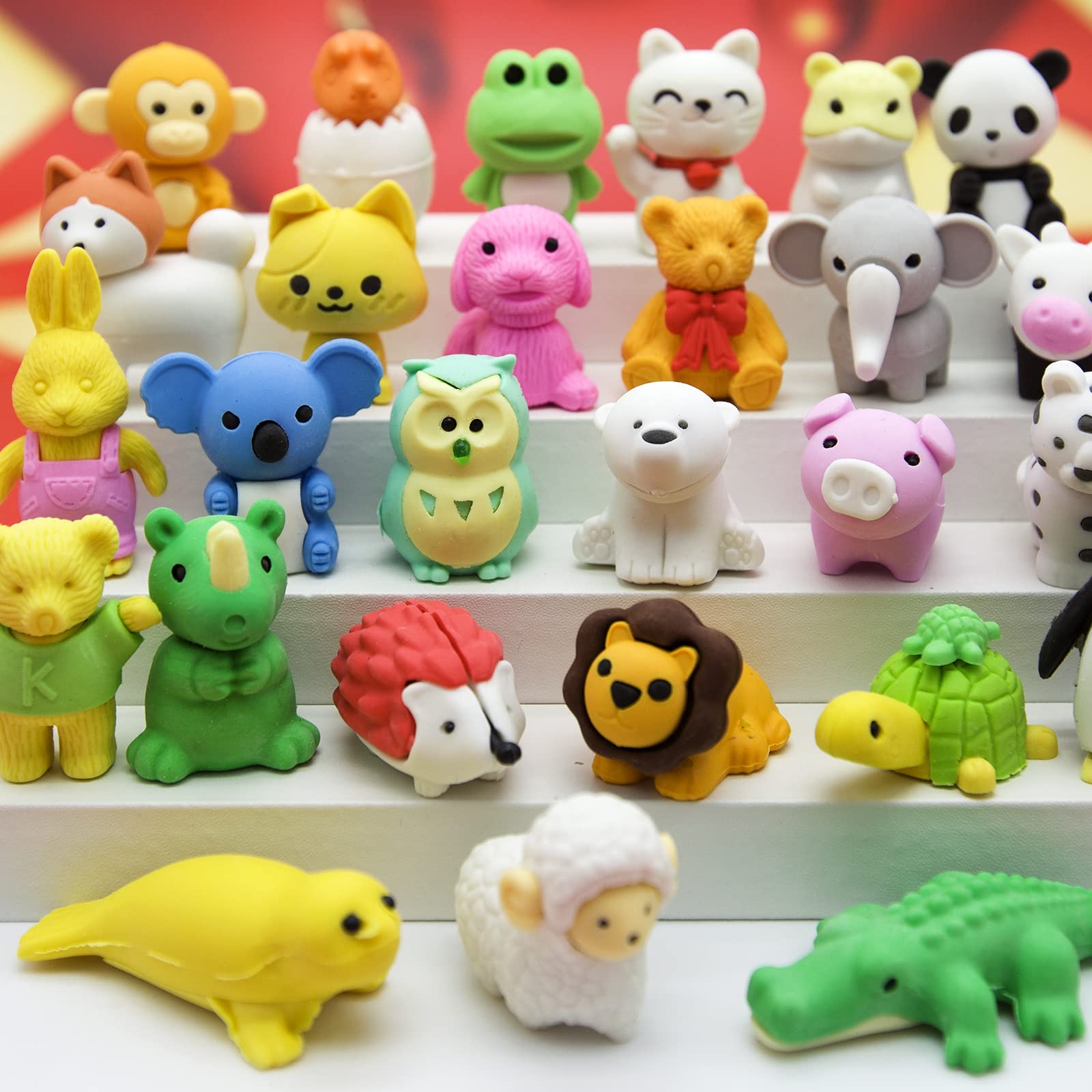 LanMa 98 Pcs Animal Erasers - Desk Pets & Classroom Prizes; Puzzle, Take Apart Animals for Student Rewards, Party Favors & Easte