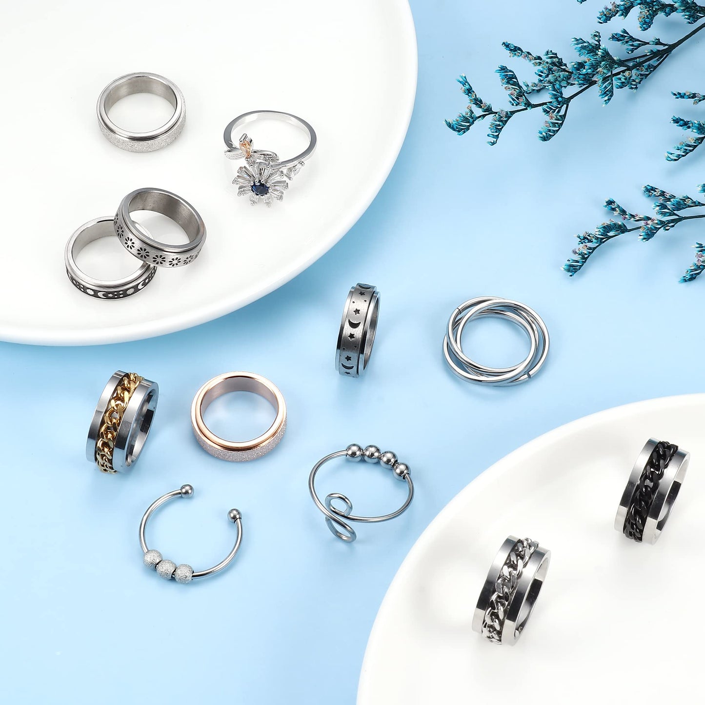 Fasacco Anxiety Ring For Women Fidget Rings For Anxiety Spinner Ring Figit Spinning Ring Anti Anxiety Ring For Women Men Size 6