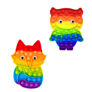 2 Packs Animals Fidget Toys,Push Bubble Sensory Toy For Kids,Rainbow Fox Owl Stress Reliever Squeeze Toys Set Educational Fidget