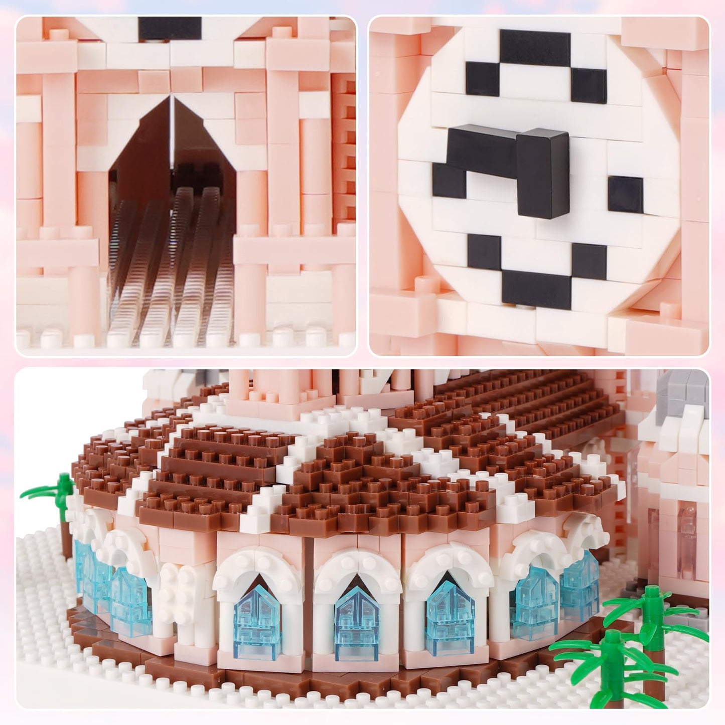 Geniteen Micro Mini Building Blocks Pink Church Model Building Set Famous Architecture Model Building Kit