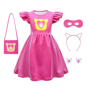 Shelovesit Girls Superhero Cosplay Costume Kitties Dress Movie Character Cat Dress Up Outfits - 130Cm/5T-6T - Rose
