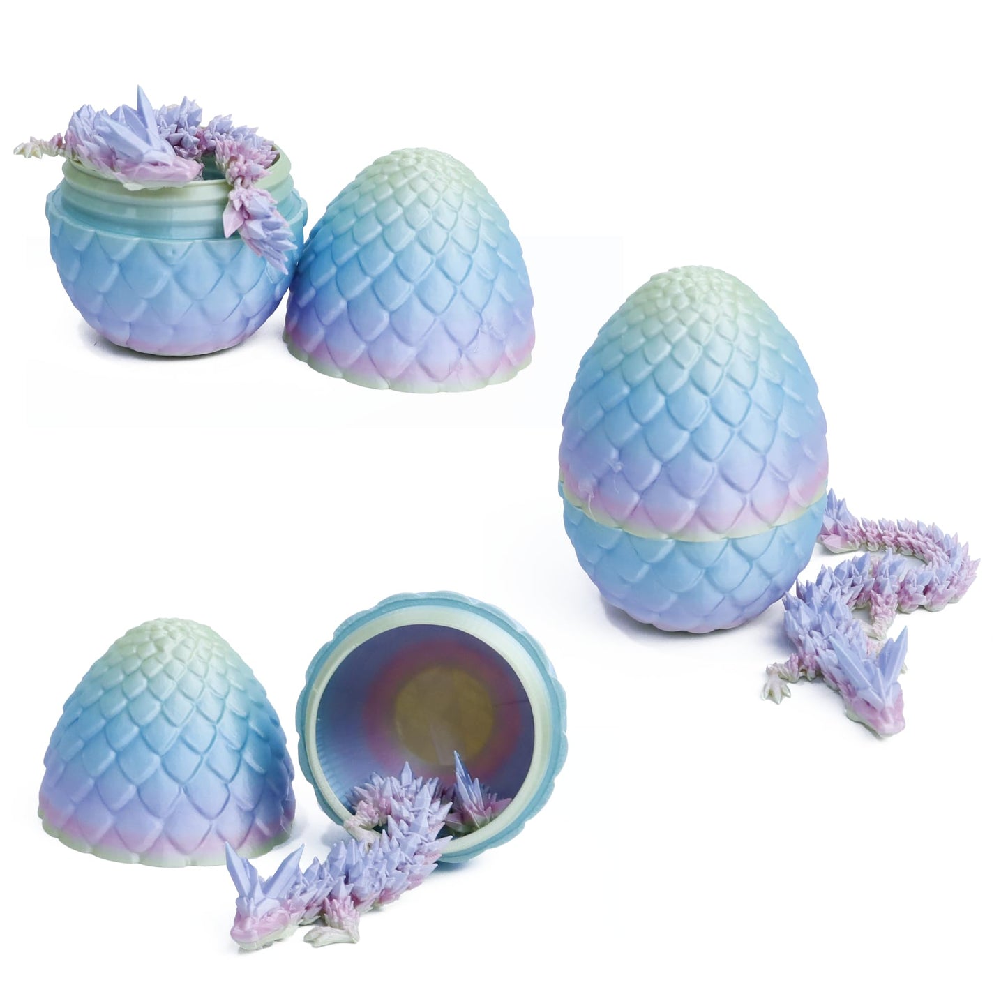 Flavery 3D Printed Dragon In Egg - Dino Egg With Flexible Crystal Dragon Inside, Colorful Fidget Toy, Birthday Gift, Desk Pet Fi